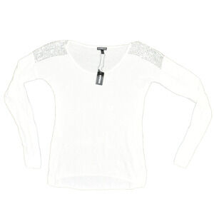 NEW Express Women's Crew Neck Long Sleeve Solid Rayon White Size S